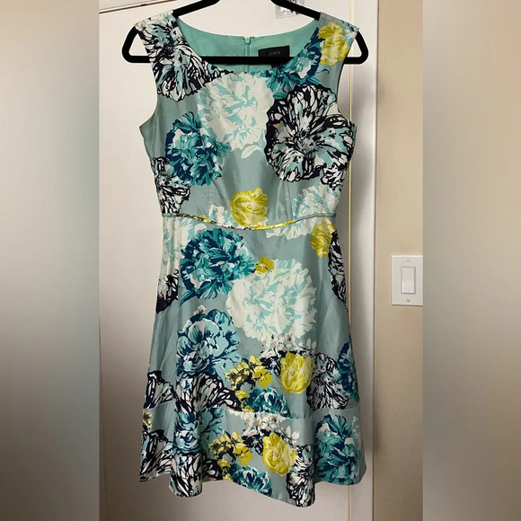 J. Crew Aquatic Floral Silk Dress Size 0 - Picture 2 of 6